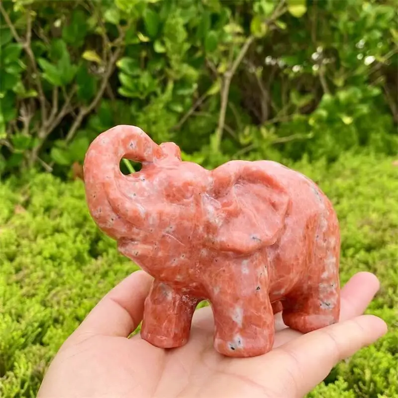 Natural Sunstone Elephant Carving Polished Ore Ornaments Craft Healing Stone Home Decor Collection Gifts 1pcs