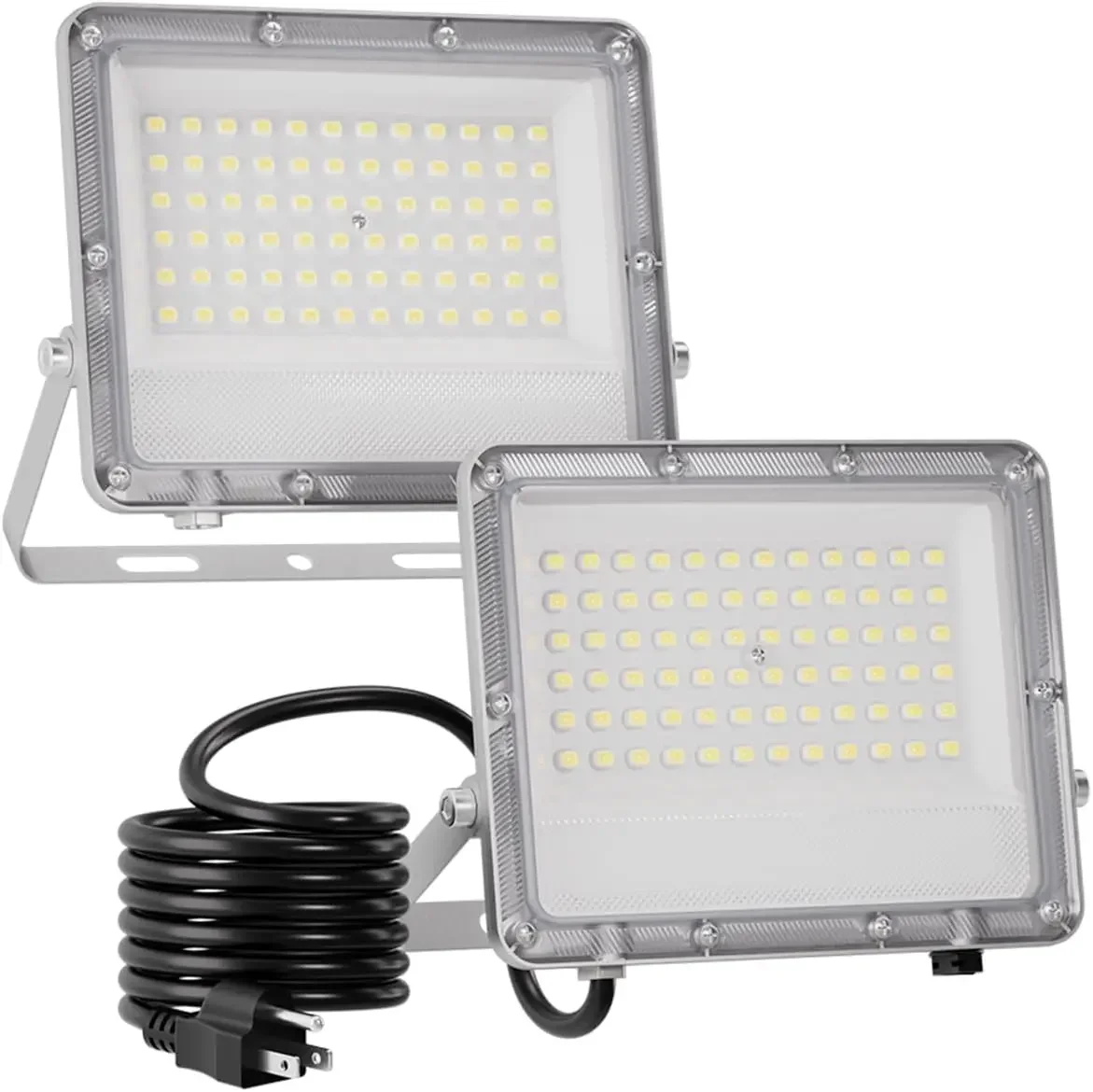 100W200W Plug in LED Flood Lights Outdoor, Bright LED Work Light with Plug, IP65 Waterproof 6000K Flood Lighting for Backyard