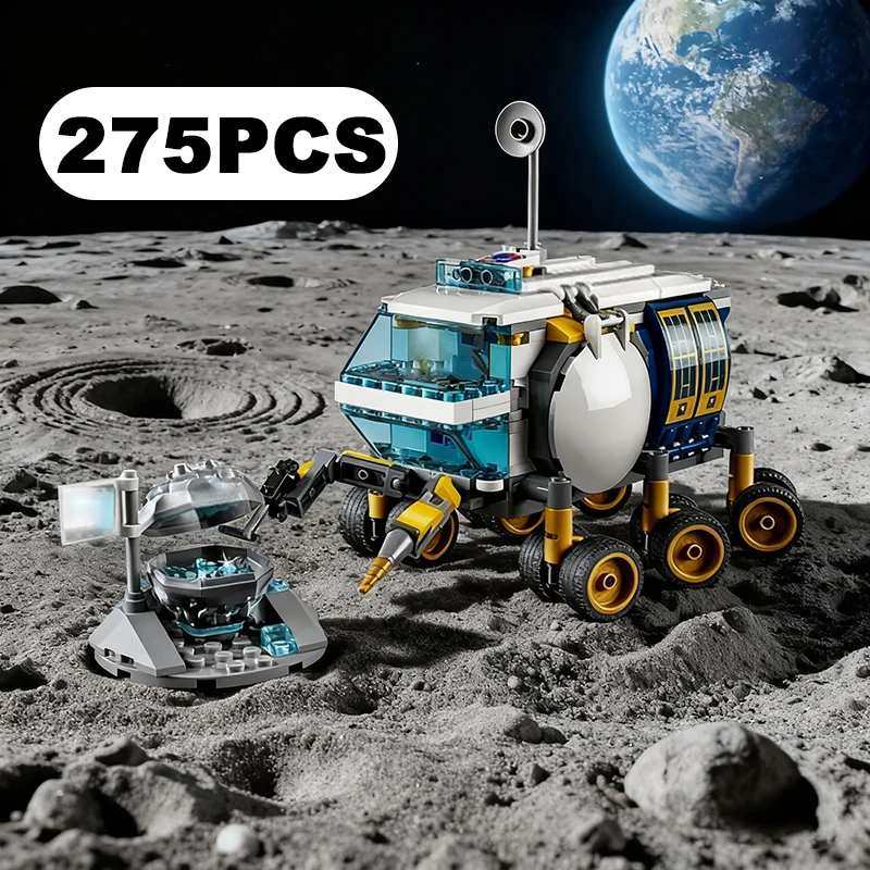 

Креативный город, космический лунный ровинтинг, автомобиль, строительные блоки, модель космонавта, зонд, сборка автомобиля, кирпичная игрушка, подарок для мальчика