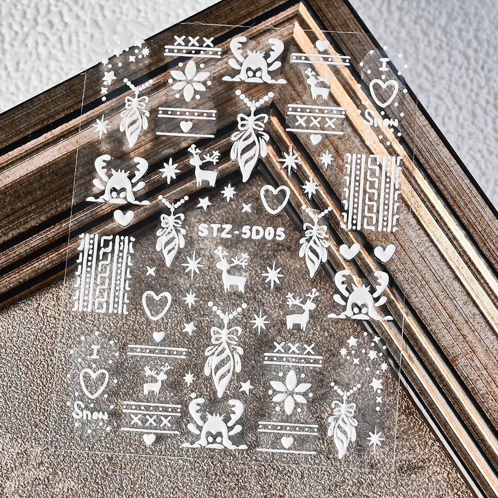 1 Stück 5D Acryl Blumen Nail Art Aufkleber geprägte Schneeflocke Nagelaufkleber Winter Urlaub Weihnachten Dekoration für DIY Maniküre