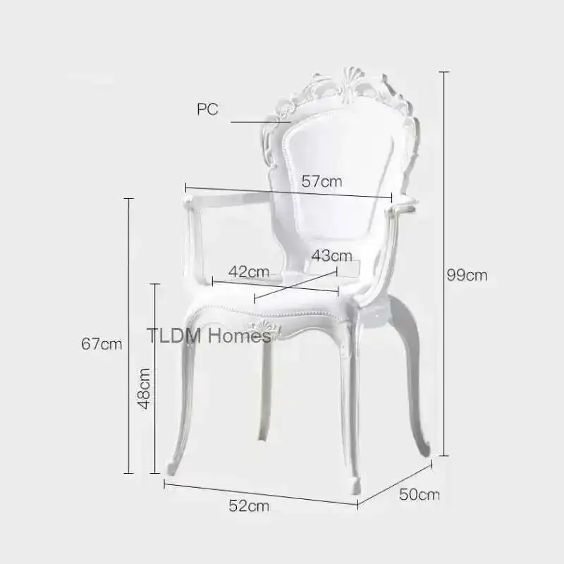 디자이너 투명 심플 팰리스 다이닝 체어 창의적인 주방 스툴 가구 가정용 아크릴 스타일 크리스탈 다이닝 체어