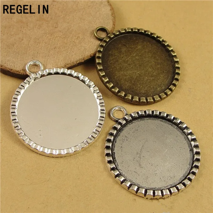 REGELIN antyczny brąz okrągły wisiorek ustawienia Cabochon baza 10 sztuk/partia Fit 25mm kamea z kaboszonami DIY wisiorek naszyjnik ustalenia — zdjęcie 3