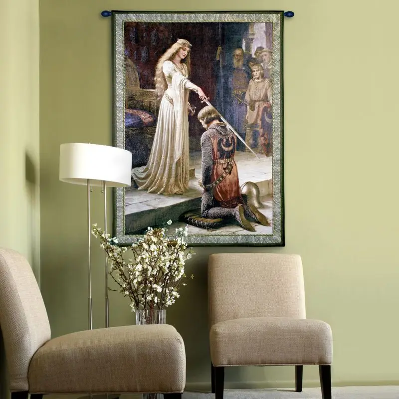 Medieval Knight Lady Linen Tapestry Vintage European Noble Figure Scene Wall Hanging Aesthetic Bedroom Living Room Home Decor
