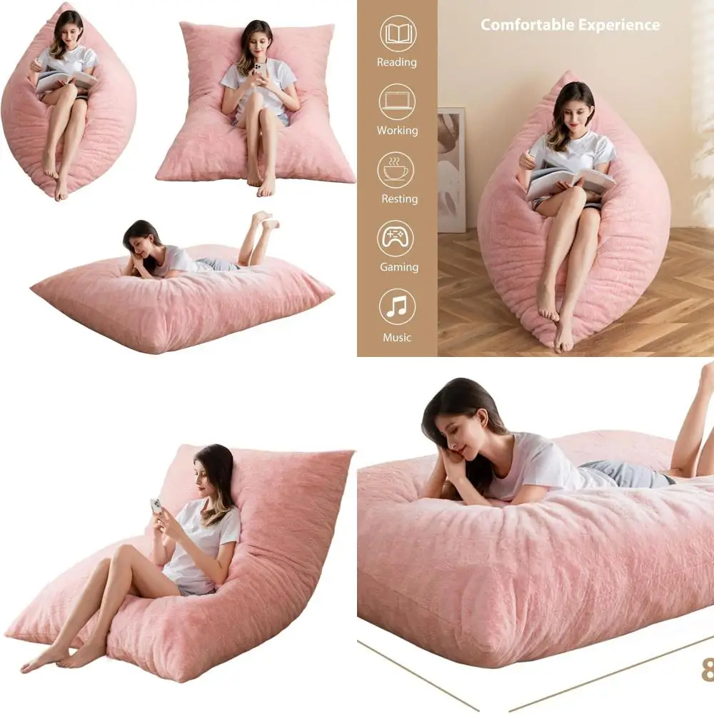 

3-in-1 Convertible Bean Bag Chair: Lounger, Sofa Bed, Adult-Sized with High-Density Foam and Faux Fur