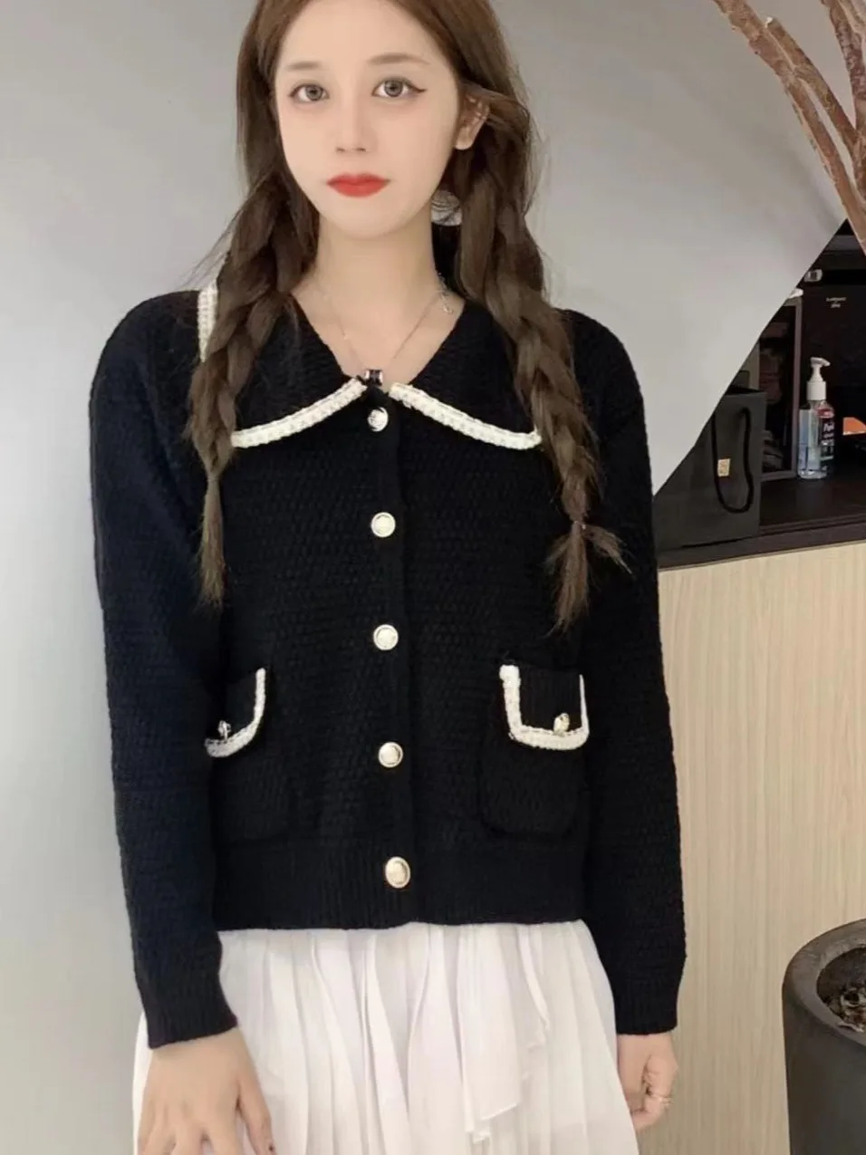 Ele ort Cardigan lavorato a maglia Faion da donna Capispalla Stagione autunnale Unico look Sli Quali Colletto rovesciato Top in maglia