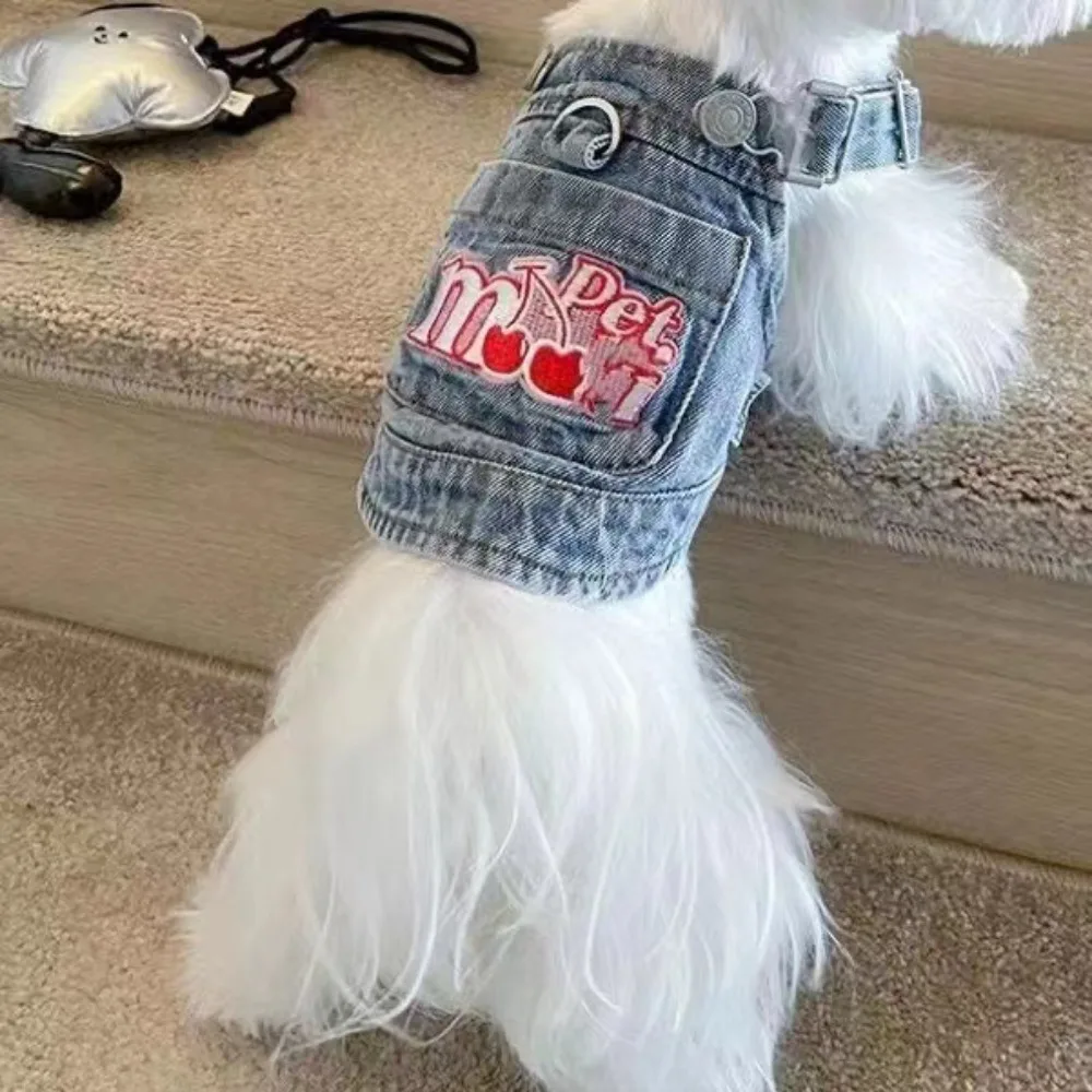 Pet Clothes Dog Denim Skirt Chest Strap Cat Small Dog Embroidered Dress Maltese Cute Yorkshire Puppy Dog Dresses for Small Dogs