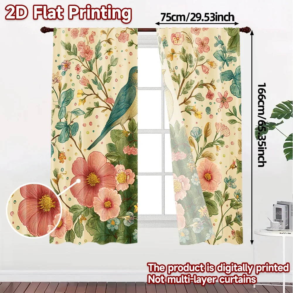 2D Flat Printing,JIT 2pcs, Curtains (Without Rod) Floral Harmony Creative Chic Curtains Prints Light Filtering Curtains
