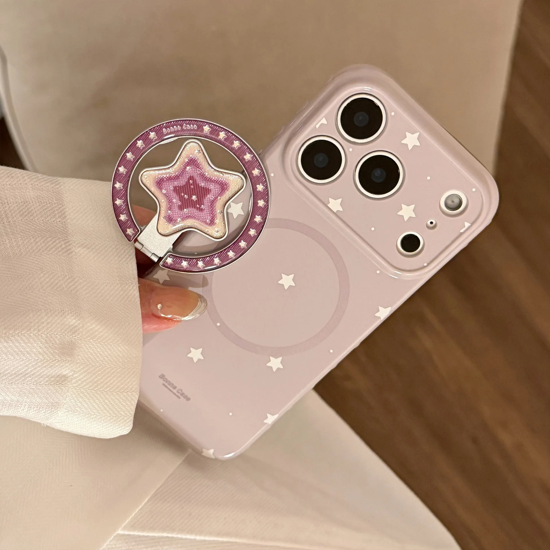 Korean Retro Purple Fold Stars Magnetic Bracket Phone Case For iPhone 17 16 15 14 13 12 Pro Max Shockproof Protective Soft Cover view 6