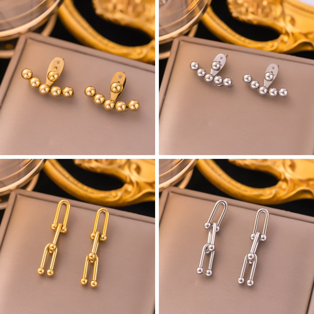 316l Edelstahl u Form Spleißen Ohr stecker für Frauen neues Design weibliche koreanische Mode Bohnen