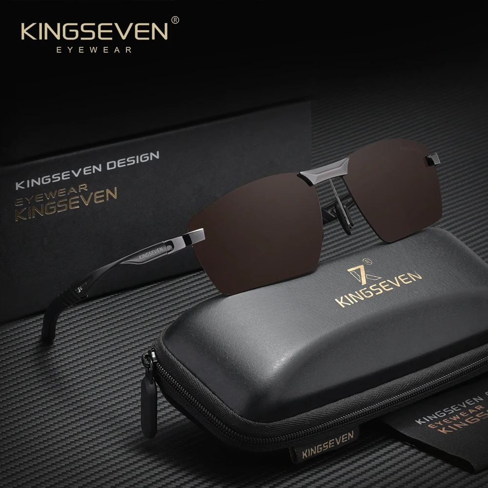 

KINGSEVEN Brand Men's Aluminum Sunglasses High Quality Polarized Rimless Driving Sun Glasses UV400