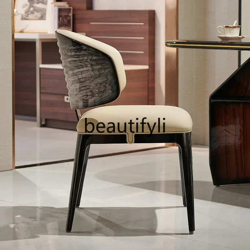

Hot sales Solid wood paint corrugated chair Italian light luxury home backrest haute couture dining chair master chair
