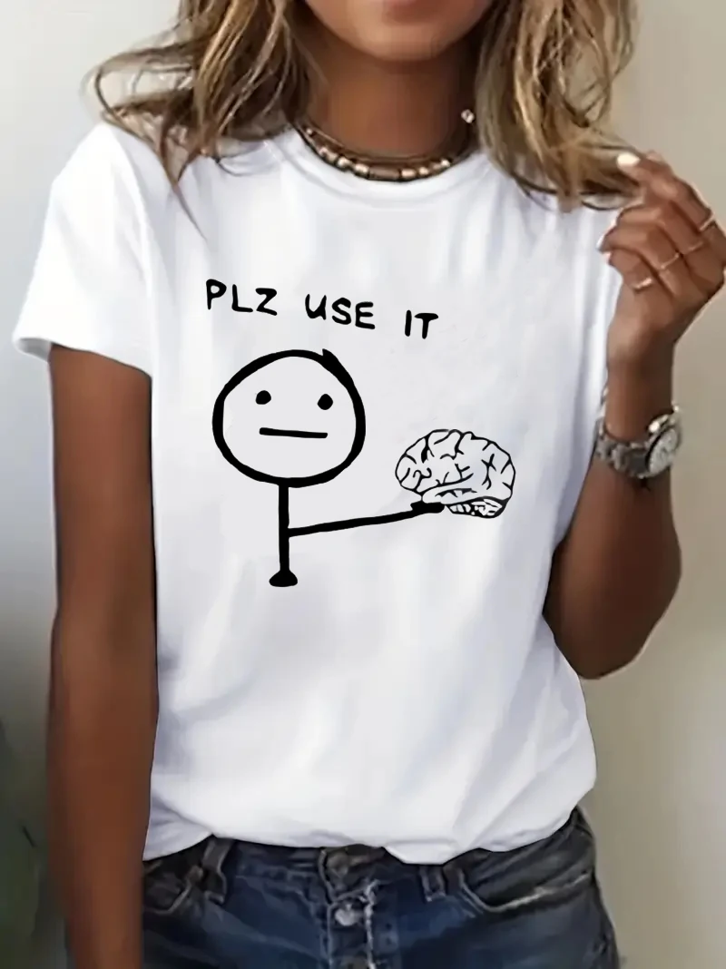 

Забавная футболка с юмором «PLZ USE IT» с принтом мозга, футболка с короткими рукавами, одежда, футболка, летняя женская рубашка для девочек