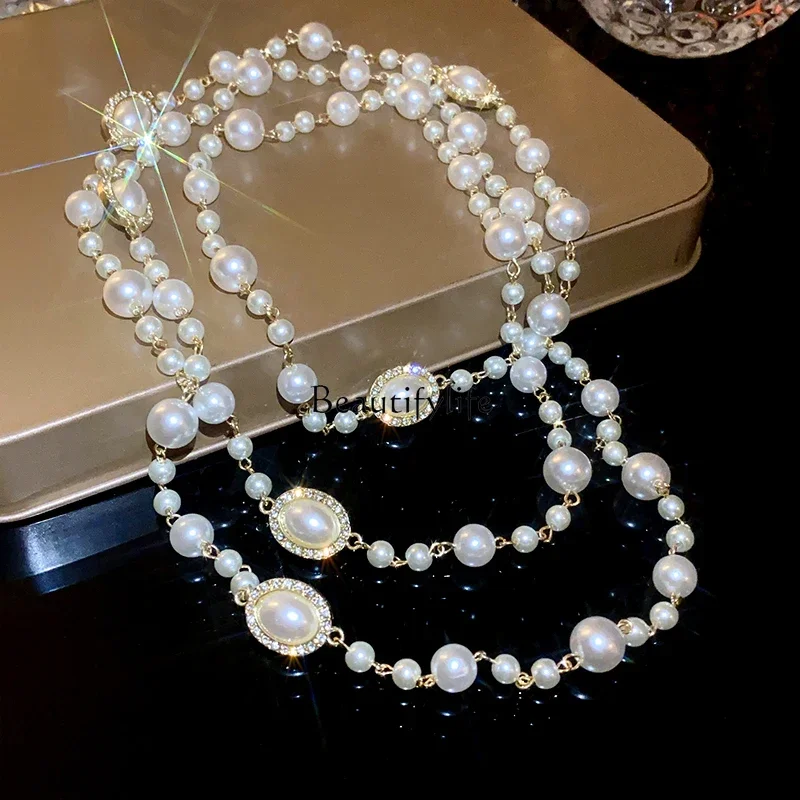 Pearl multi-layer exaggerated cheongsam accessories light luxury high-end long stacked decoration