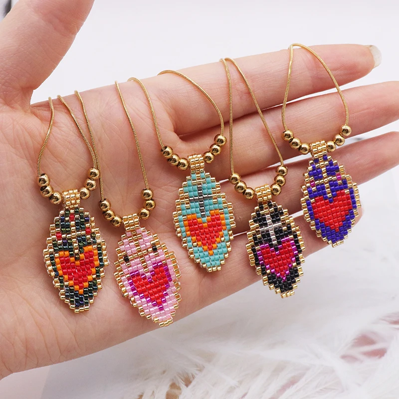 ZHONGVI Exquisite Heart Necklace For Women Miyuki Beaded Handmade Stainless Steel Chain Boho Romantic Love Jewelry Wholesale