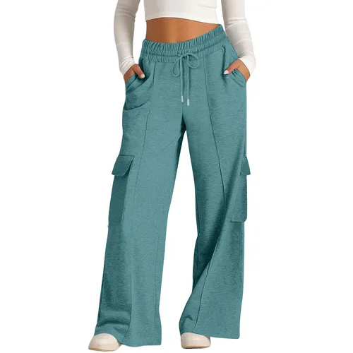 Pantalones sueltos de pierna ancha para mujer, pantalones deportivos informales de Color sólido con cordón en la cintura, pantalones deportivos con bolsillos, estilo ropa de trabajo