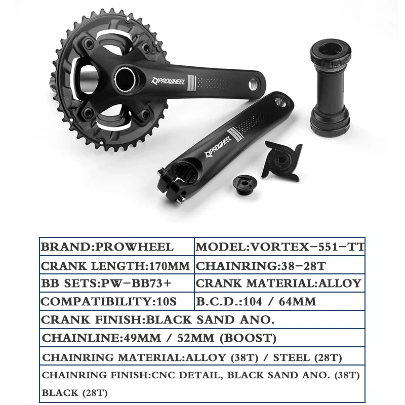 PROWHEEL 2*10/9/11 Speed  MTB Crankset 170mm Crank 28-38T Double Chainring Mountain Bike Parts with BB