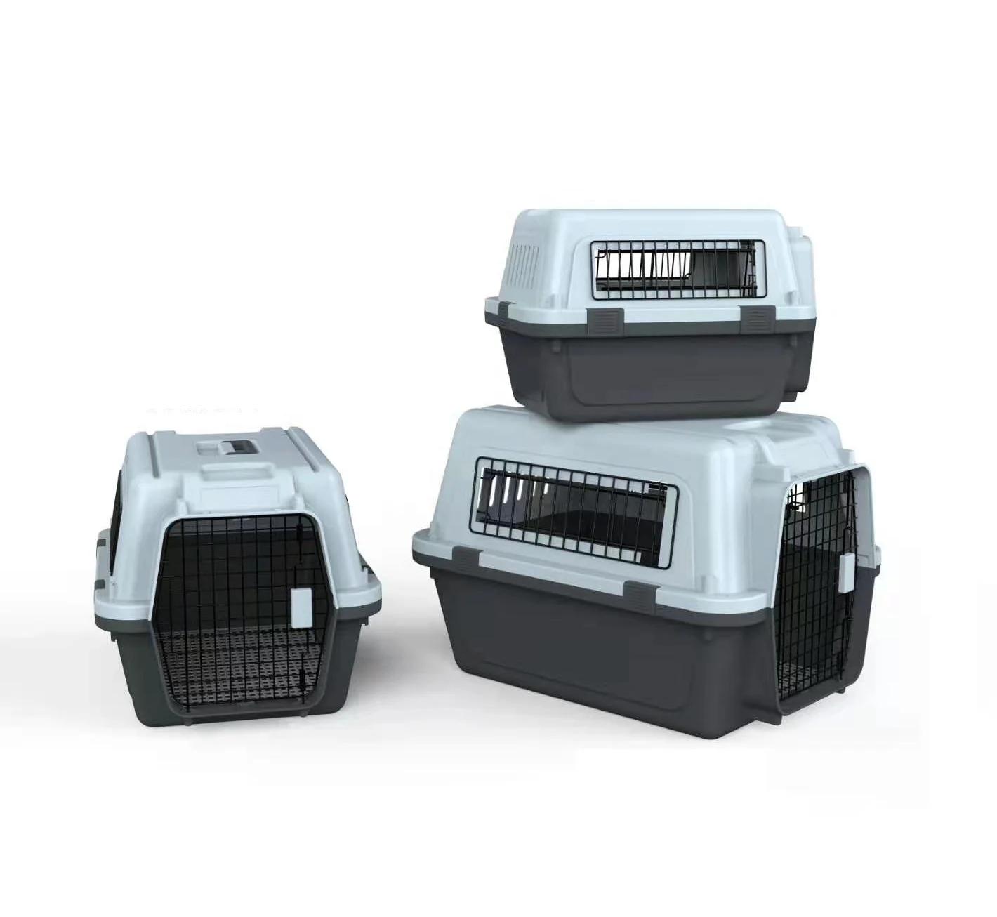 

Large Gray Rolling Plastic Kennel with Wire Door Travel Dog Crate-Pet Carriers & Travel Products