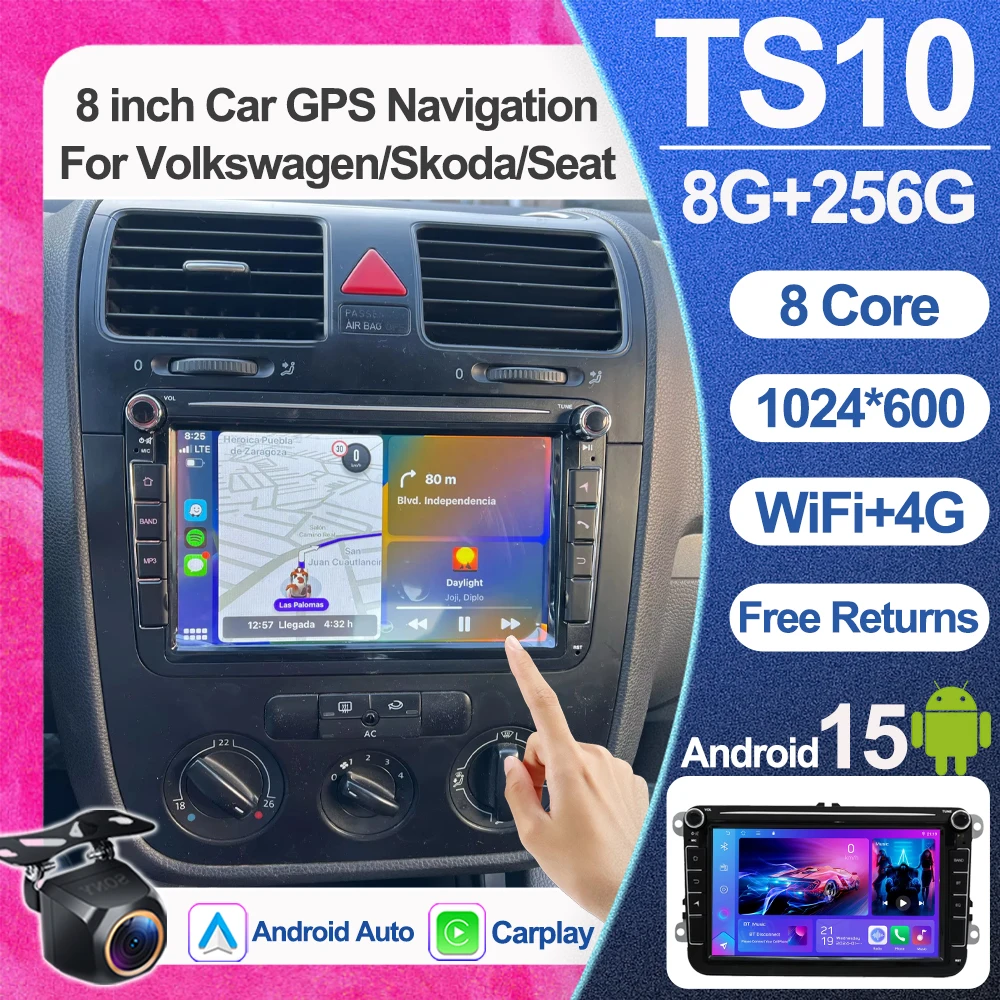 راديو سيارة 8 بوصة لسيارة VW Volkswagen Skoda Octavia Golf 5 6 Touran Passat B6 Polo Jetta Skoda Octavia SEAT CarPlay Android Auto 2Din #1
