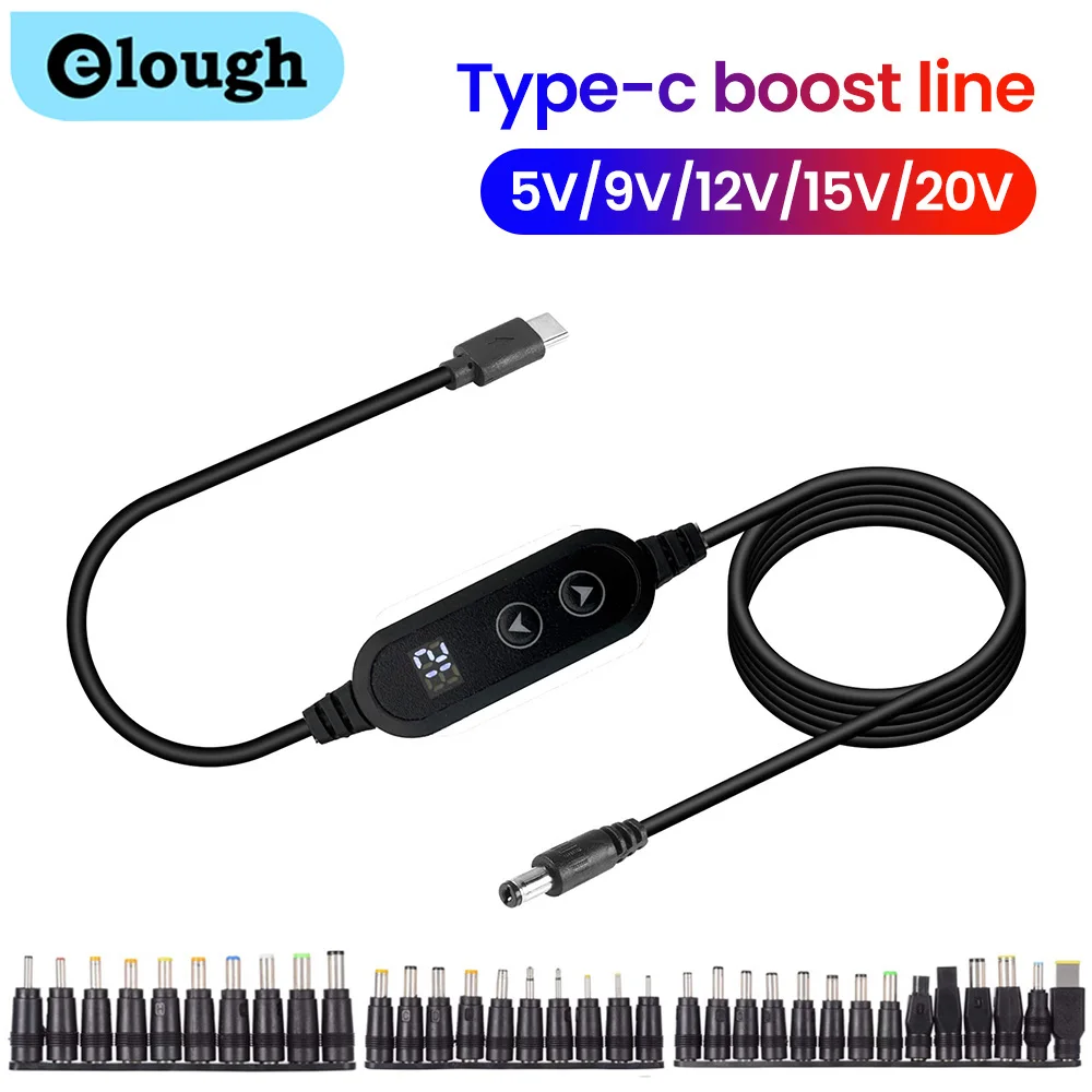 Type-C To DC Power Boost Cable Adjustable Voltage 5V/9V/12V/15V/20V Boost Line Connector USB C To DC Fast Charging Step-up Cord