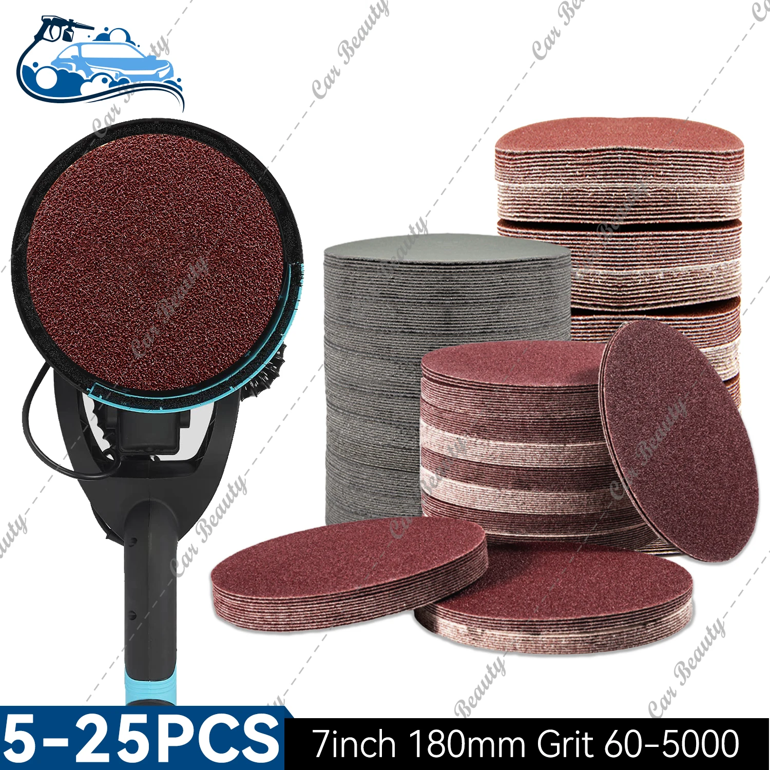 180mm 7inch Hook and Loop Sanding Discs Dry Sandpaper Grinding Polishing Stripping for Random Orbit Drywall Sander Grit 60-5000