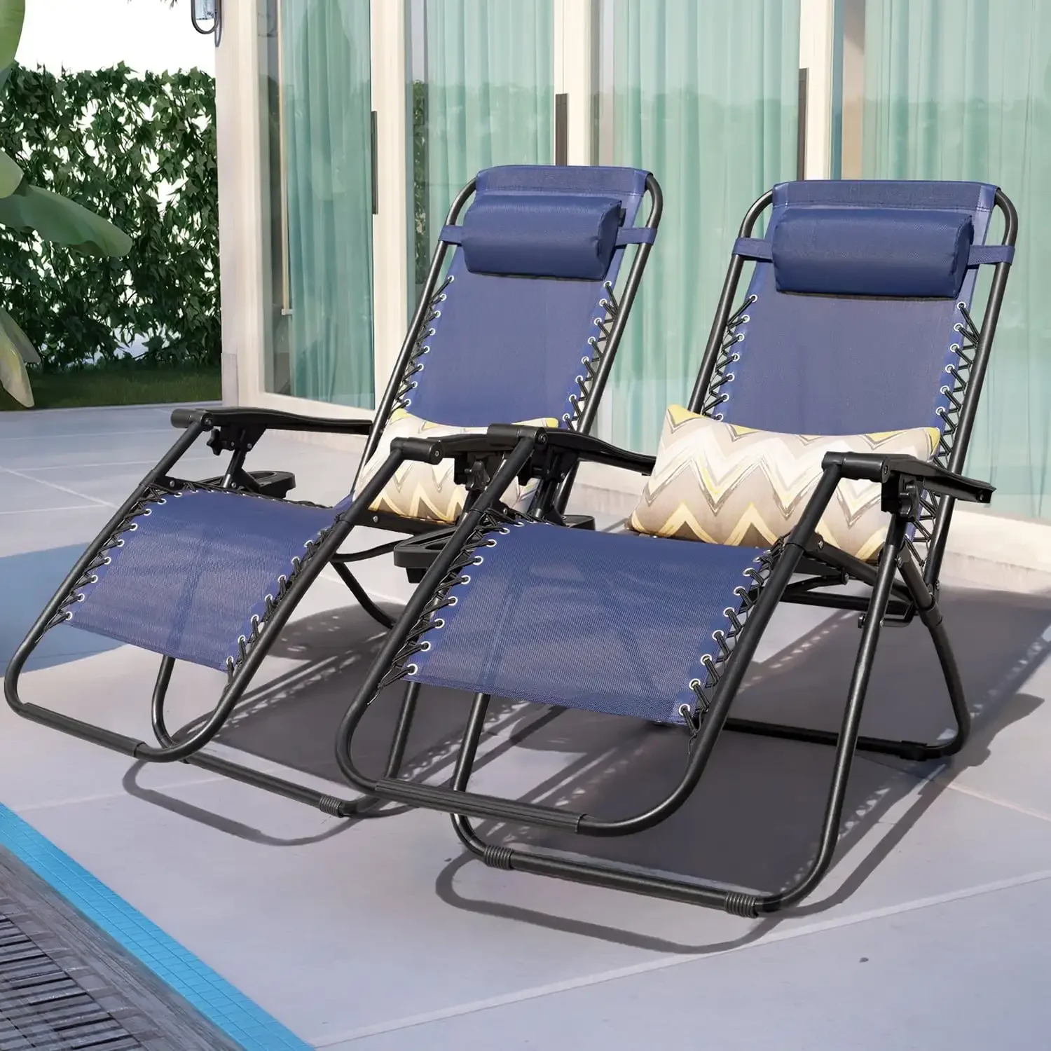 

Zero Gravity Chair Patio Outdoor Foldable Lawn Lounge Chair Reclining Chair with Adjustable Pillow Pack of 2, Blue