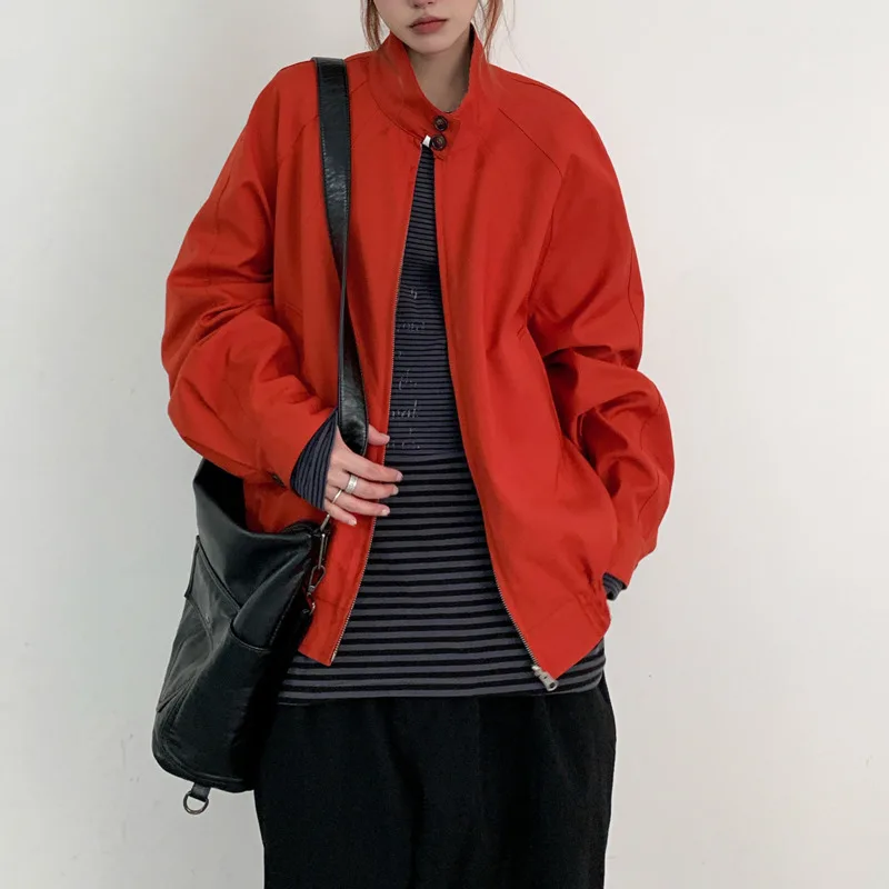 HKSH 봄 가을 신상 여성 리버시블 재킷 스탠드 칼라 지퍼 다용도 쿨 아메리칸 레트로 캐주얼 Y2K 숏 코트 HK14437