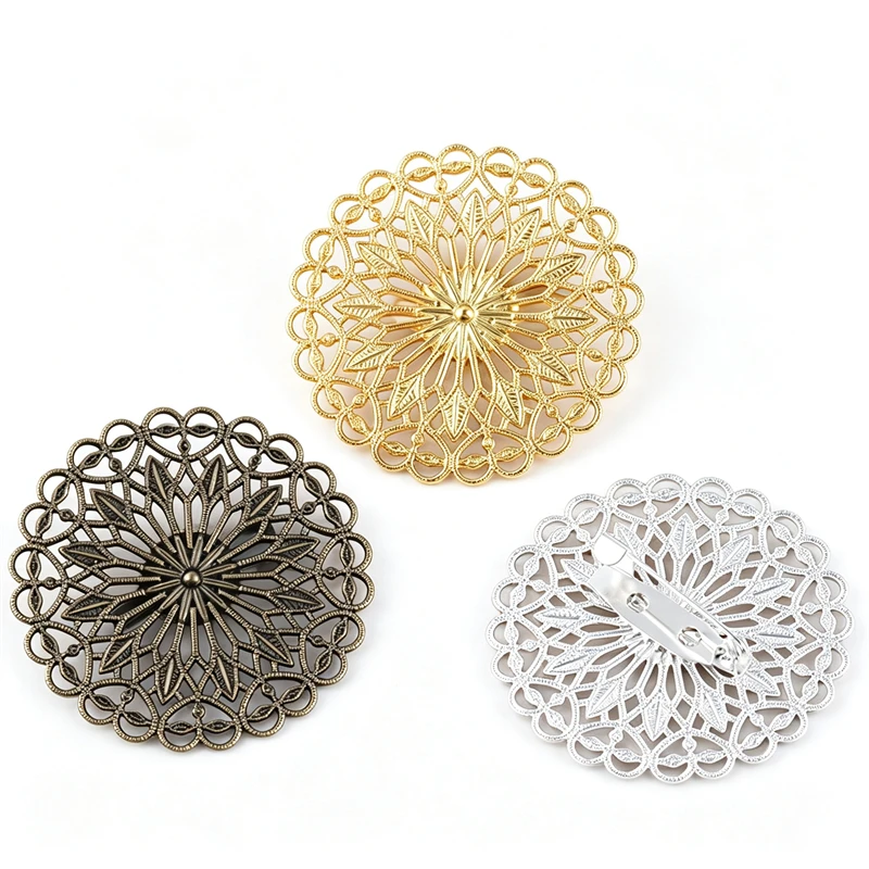 BoYuTe Brass Filigree Flower Brooch Pin Base Metal Back Pin for DIY Jewelry Making Findings