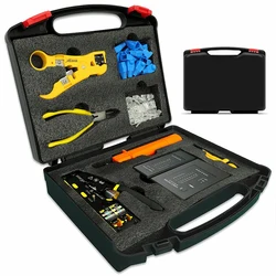 Dwaze Professionele Netwerktoolkit, 8 In 1 Rj45 Crimp-Gereedschapsset-Doorgang, Rj45 Tester, Punch-Down Tool, Stripper