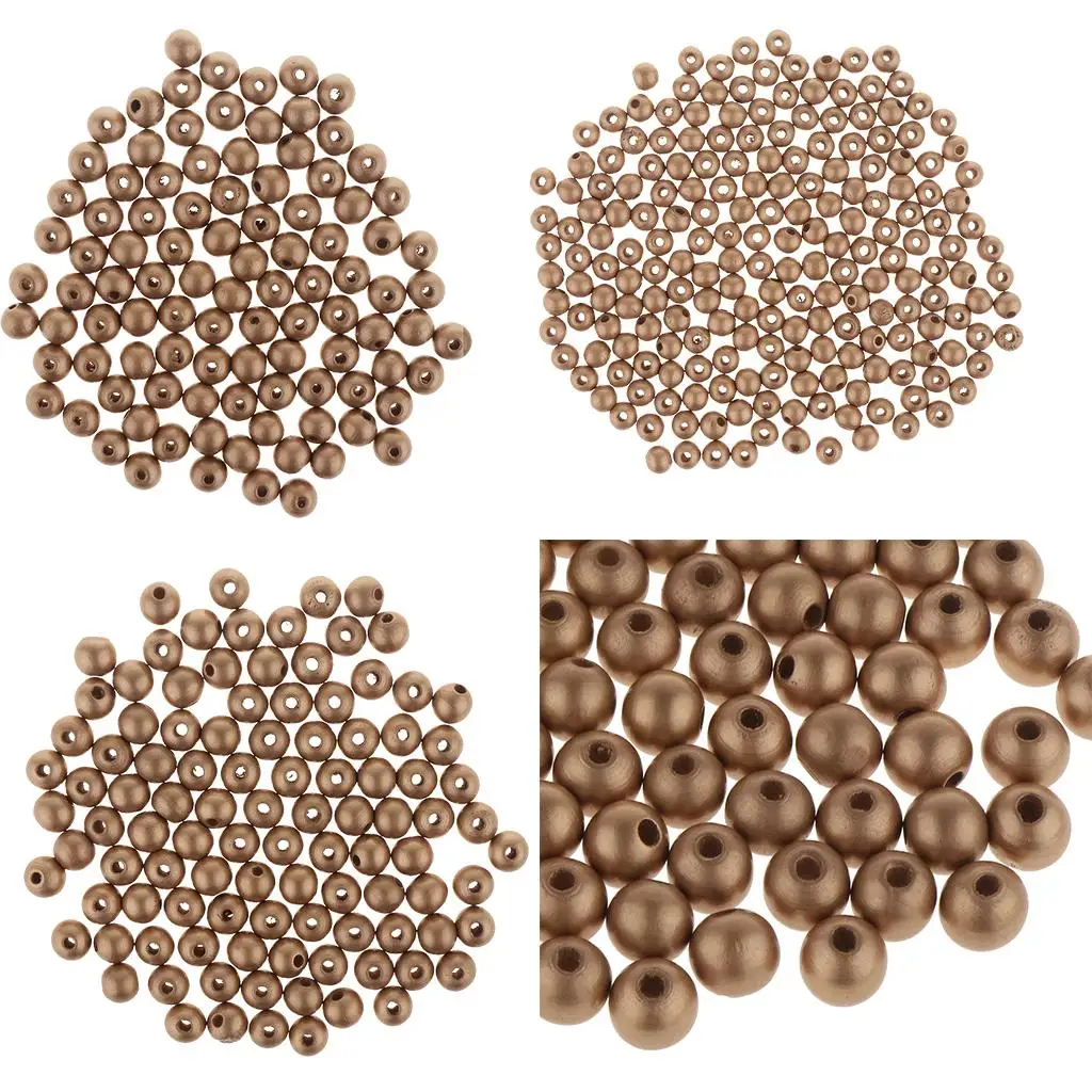 200 Piece Wood Round Beads Wooden Loose Beads for Jewelry Making 8mm