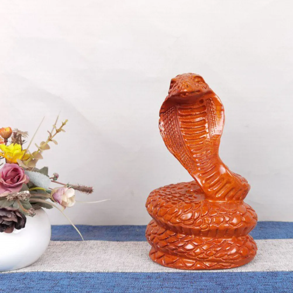 Chinese Wood Snake Decor Hand Carved Red Wood Art Sculpture 