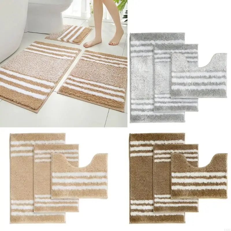 Washable Bathroom Carpet Set Soft Polyester Fiber Slip Resistant For Toilet Floor Comfortable And Durable KXRE