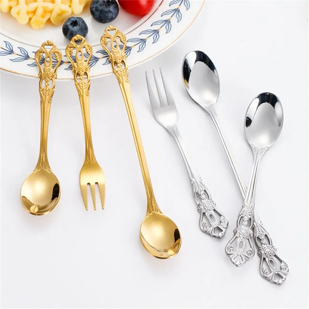 2/4/6PCS Coffee Accessories Spoon Colorful Long Handle Small Kitchen Accessories Dessert Teaspoons European-style Carved