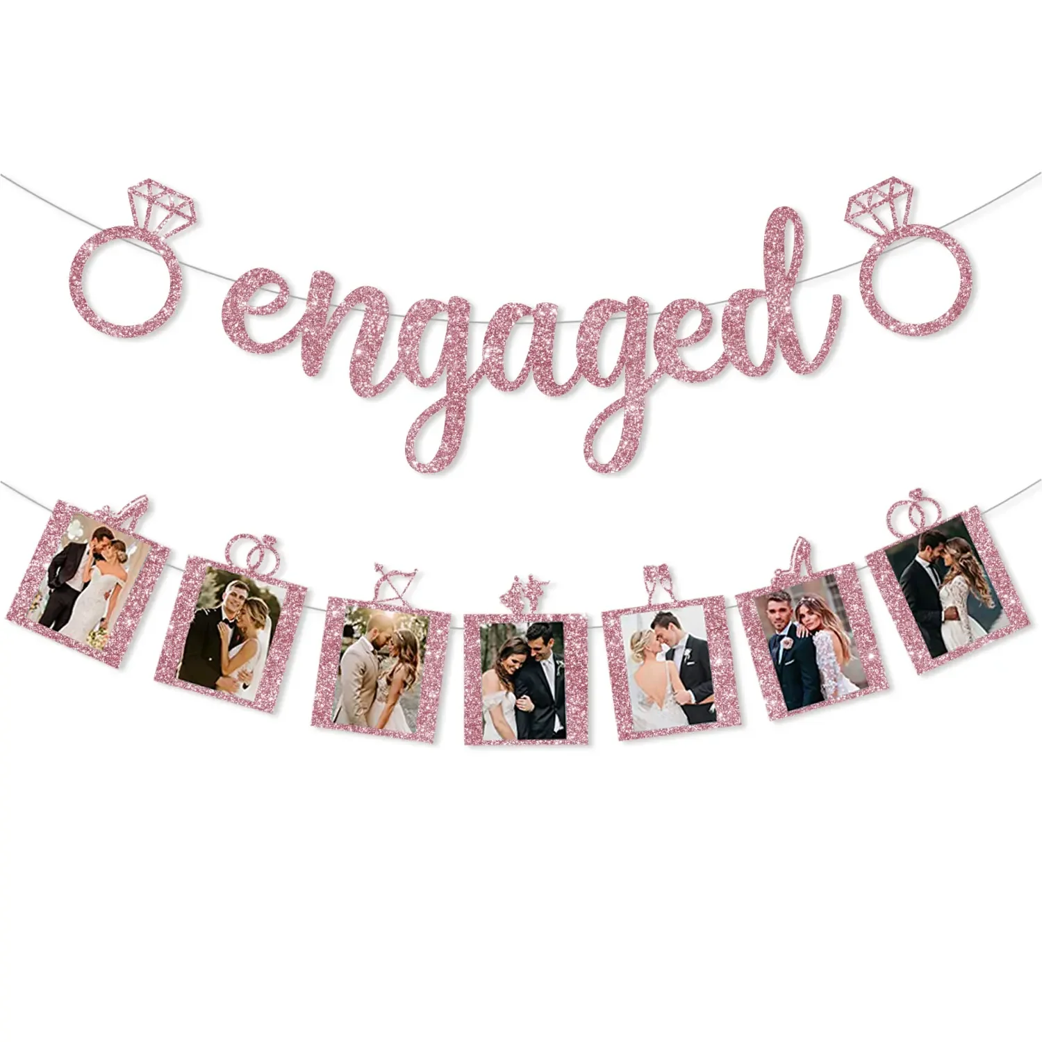 Engagement Party Decoration Glitter Engaged Banner Romantic Memories Photo Banner for Wedding Engagement Party Supplies