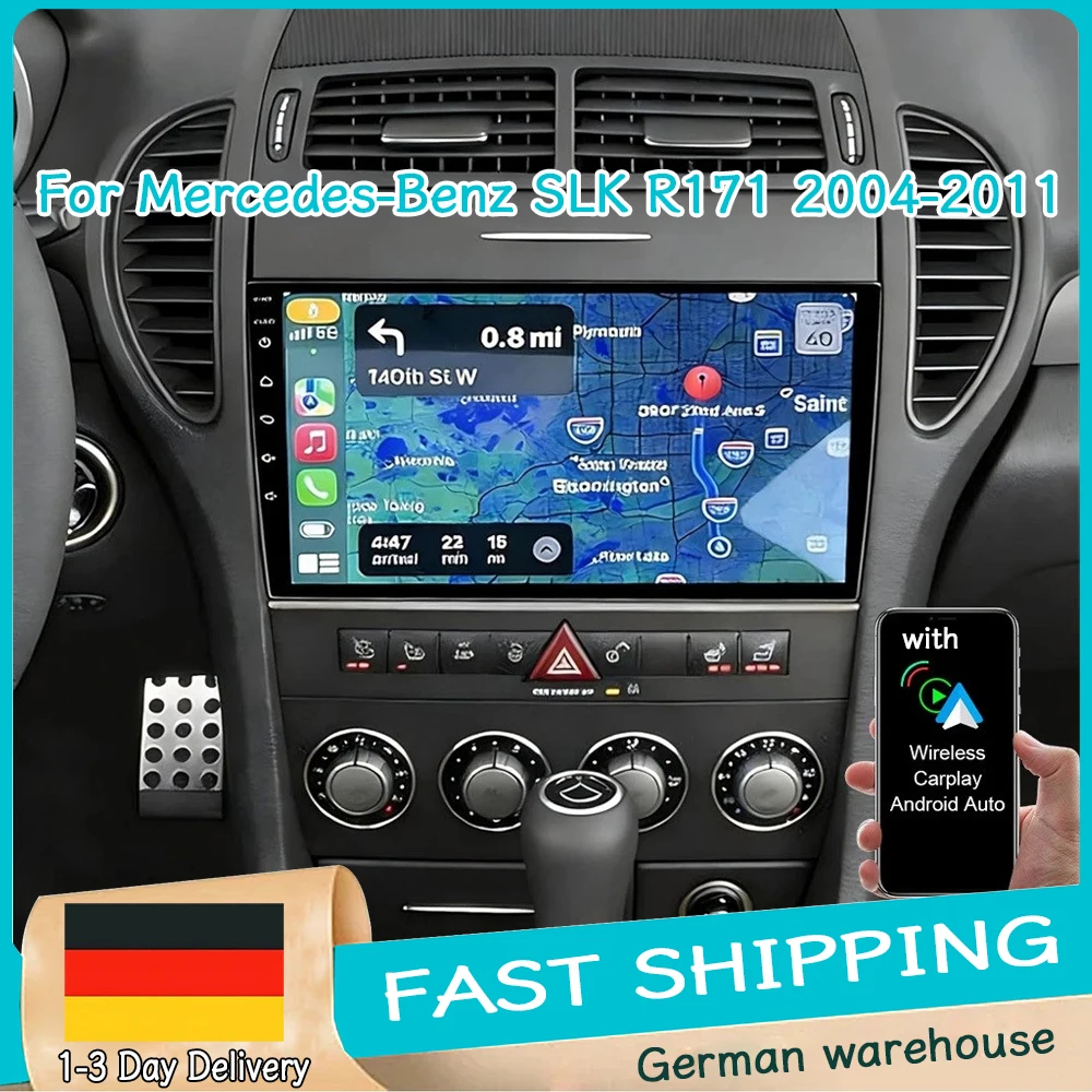 4+64G 9 inch autoradio voor Mercedes-Benz SLK R171 2004-2011 2Din Android15 GPS navigatie met Carplay/Android Auto