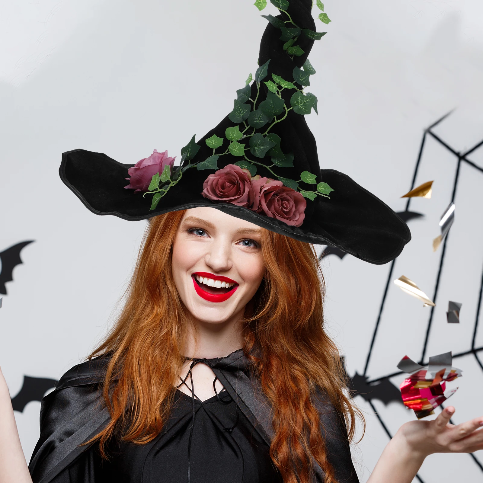 Sombrero de bruja rosa gótica, disfraz de Halloween negro, gorra puntiaguda cómoda para mujeres, sombreros de fiesta de Cosplay para adultos