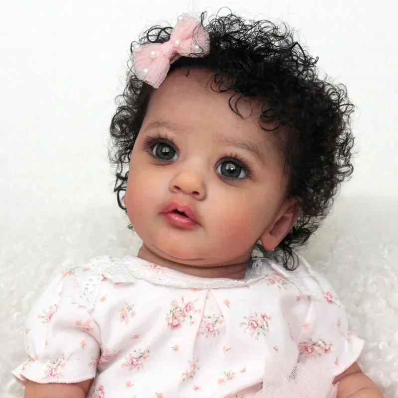 55cm Reborn Baby African American Baby  Ayana Handmade Black Curly Hair Black Skin Very Realistic Limited Collection of Dolls