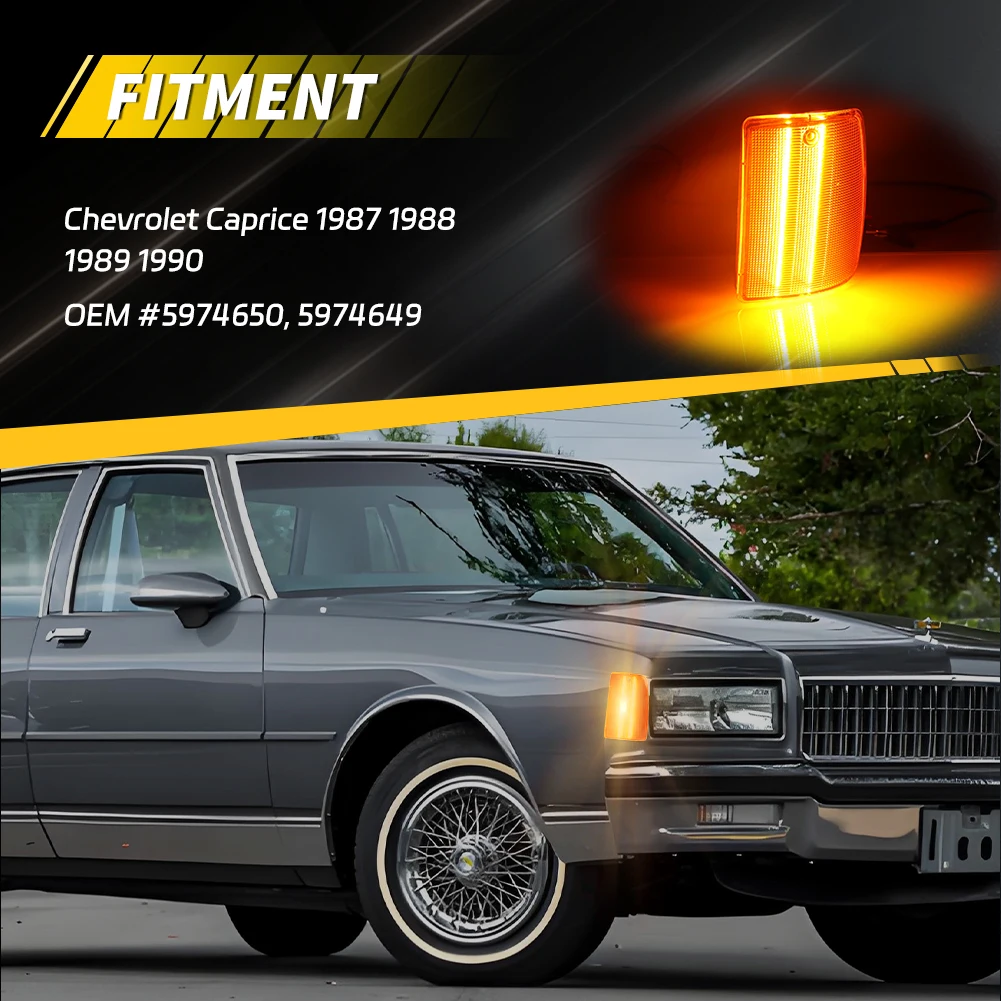 2PCS For 1987 1988 1989 1990 Chevrolet Caprice Front Parking Light Corner Light Turn Signal Light Side Marker Light W/LED