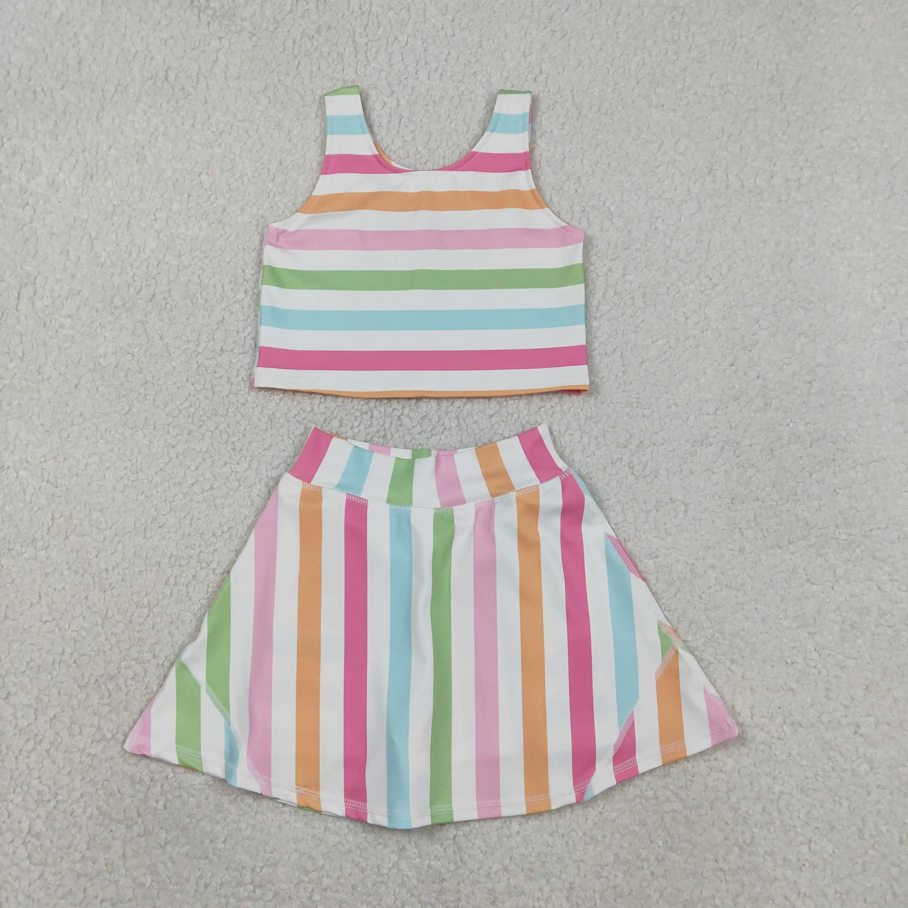 

NEW RTS Baby Girls Sleeveless Colorful Stripes Top Skort Yoga Active Sets