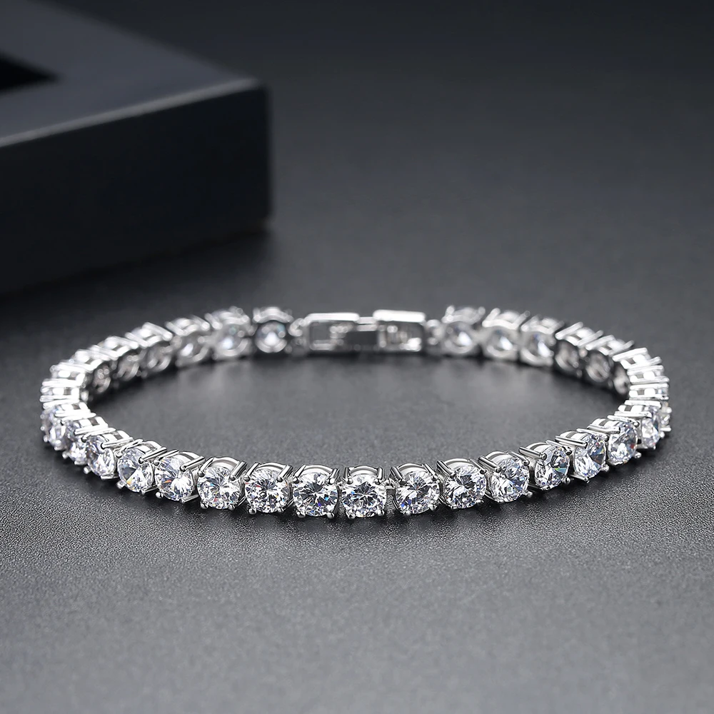 LUOTEEMI Shinning Round 3/4/5MM CZ Tennis Bracelet for Women Green Cubic Zirconia Paved for Bridal Wedding Engagement Jewelry