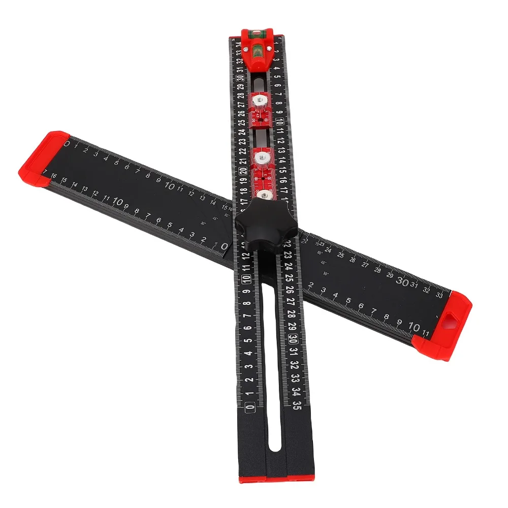 4 in 1 Drilling Position Ruler 35cm Length Metric T Square Cabinet Hardware Jig Black Color Multi Function
