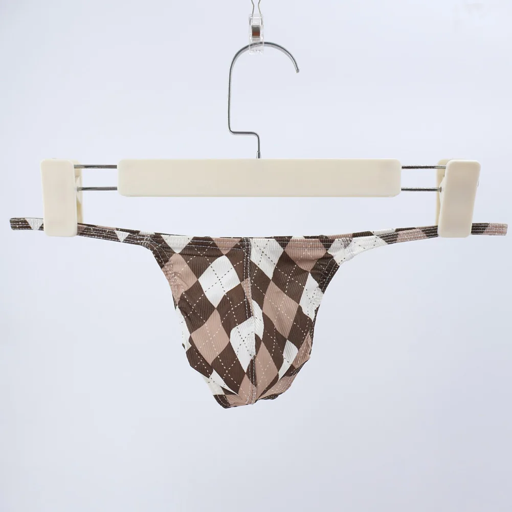 Men Plaid Underwear For Mini Briefs U Pouch Thongs G-String T-Back Low Rise Lingerie Extreme Panties Low Rise Men's Underpants