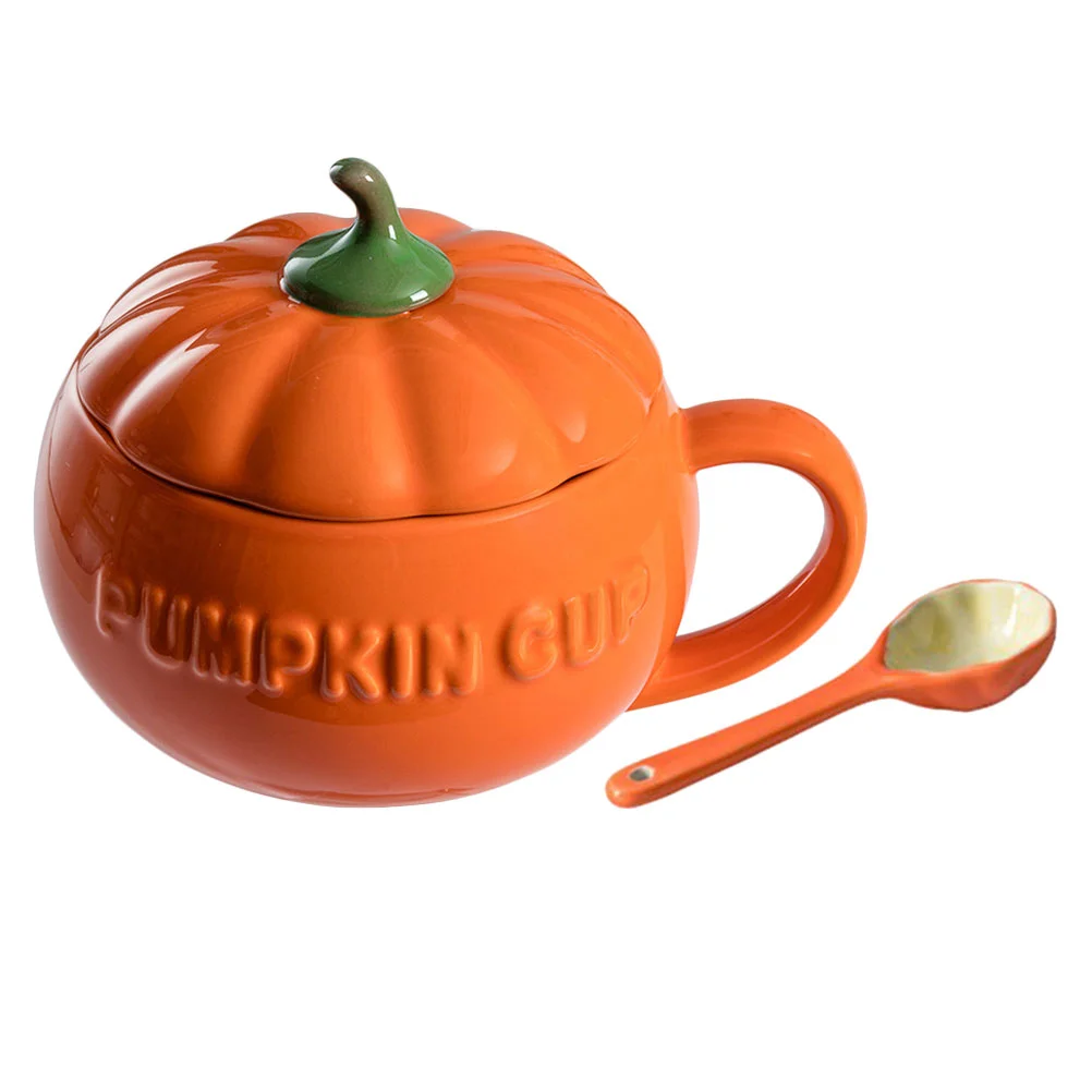 

Pumpkin Mug Ceramic Cups Creative Creamer Lovely with Spoon Juice Coffee Storage Water Salad Bowl