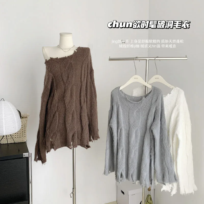 

Autumn/winter Round Neck Slouchy Knit Sweater Women Autumn Winter Solid Color Fashion Comfortable Warm Women Slouchy Sweater