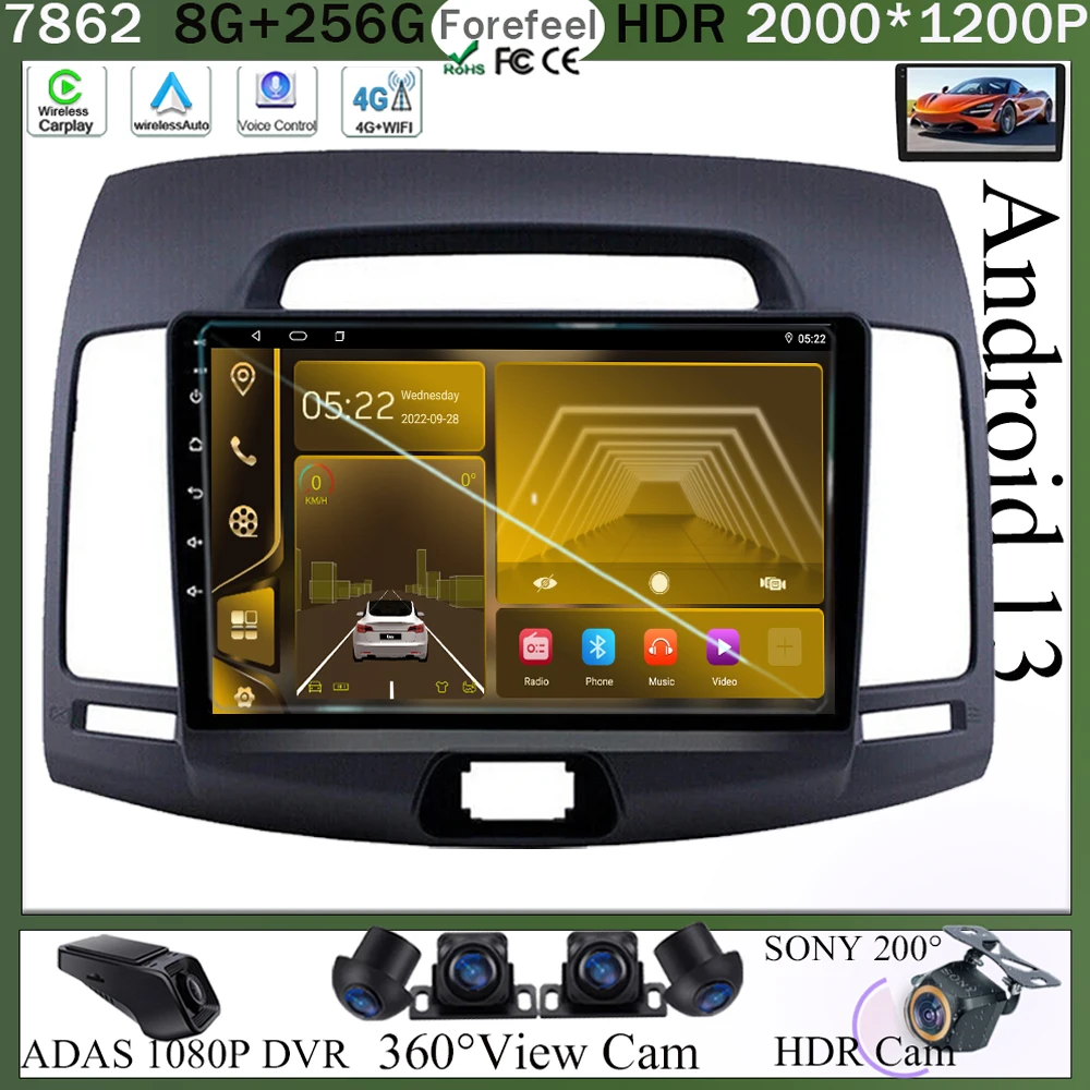 

For Hyundai Elantra 4 HD 2006-2012 Android 13 Navigation Stereo Car Radio Multimedia Player Wifi HDR QLED Screen NO 2din DVD