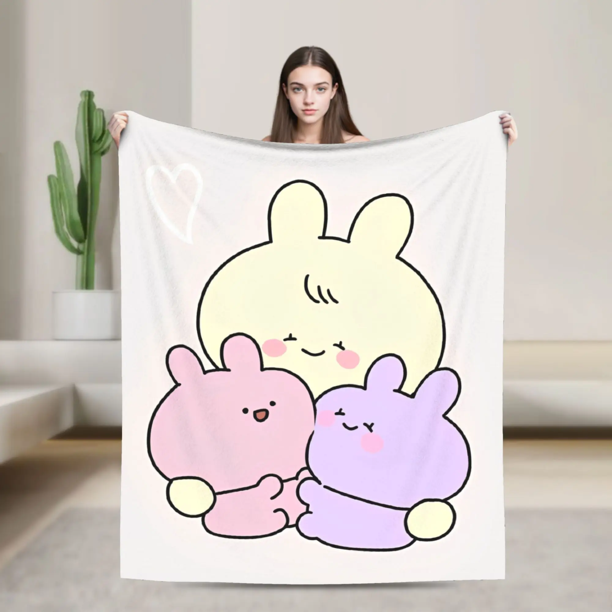 Asamimichaan Asleep Cartoon Blankets Cute Asamimi Wool Awesome Soft Throw Blankets for Bed Sofa Decoration,