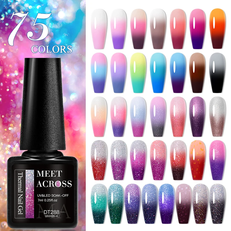 MEET ACROSS 75 cores esmalte térmico em gel para unhas 3 cores mudando suprimentos para arte em unhas para manicure design DIY de longa duração UV/LED