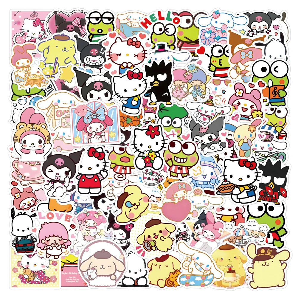 10/30/50/100/200pcs Sanrio Melody Kitty Cinnamoroll Cartoon Stickers Cute DIY Toys Waterproof Phone Laptop Guitar Kawaii Sticker