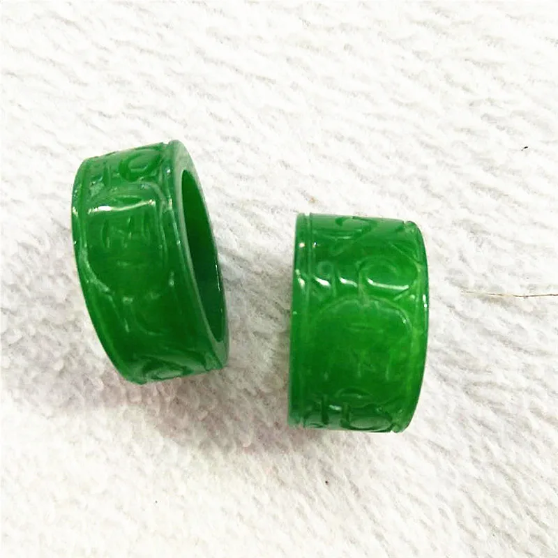 Natural Green Jade For Men Women Brand Hand-polished Hand-carved Pattern Emerald Rings Party Jewelry Accessories 1 Piece