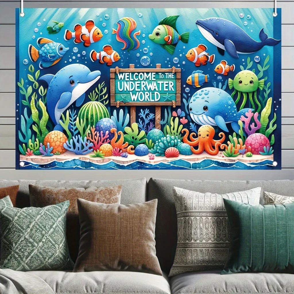 

Newborn Baby Birthday Seabed Shark Fish Backdrop for Photography Sea Ocean Underwater World Party Decor Background Photo Studio