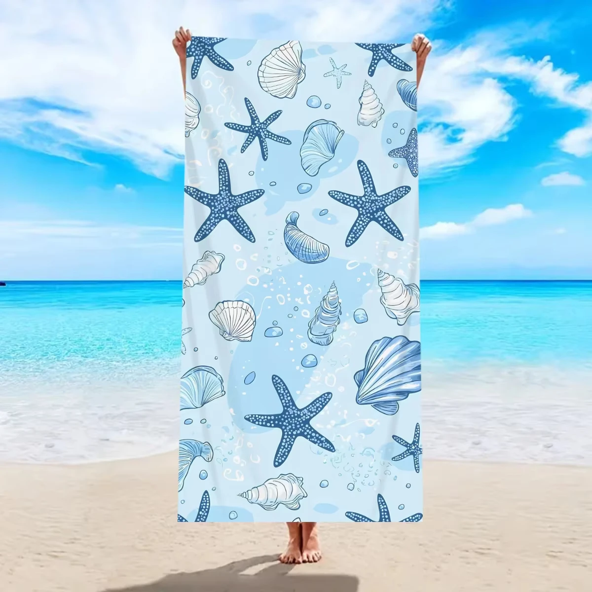 Marine Theme Beach Towel, Quick Dry Absorbent Multifunctional Swimming Sports Towel for Travel Camping Vacation Gift